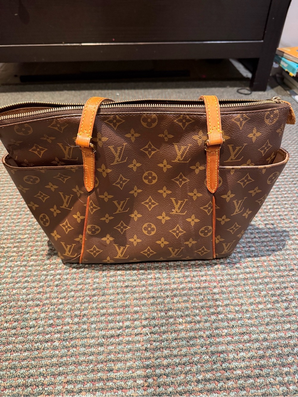 Louis Vuitton Brown Monogram Canvas Tote with Tan Trim